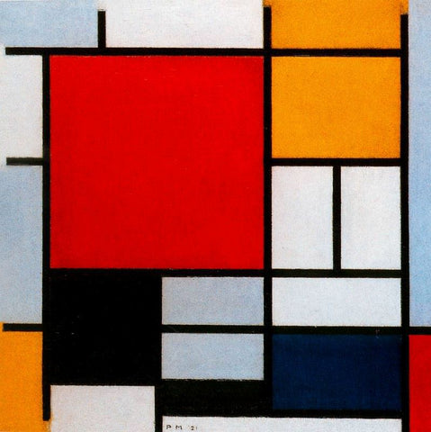 Composition with Large Red Plane, Yellow, Black, Gray, and Blue